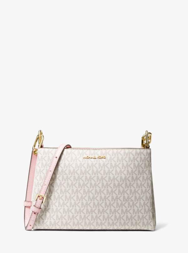 Damske Crossbody Kabelka Michael Kors Trisha Medium Logo Ruzove Biele - Kabelky Michael Kors Obchod | SWRXN-5081